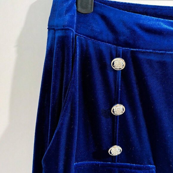 Royal Blue Party Women's High Waist Velvet Wide Leg Pants - Picture 8 of 9